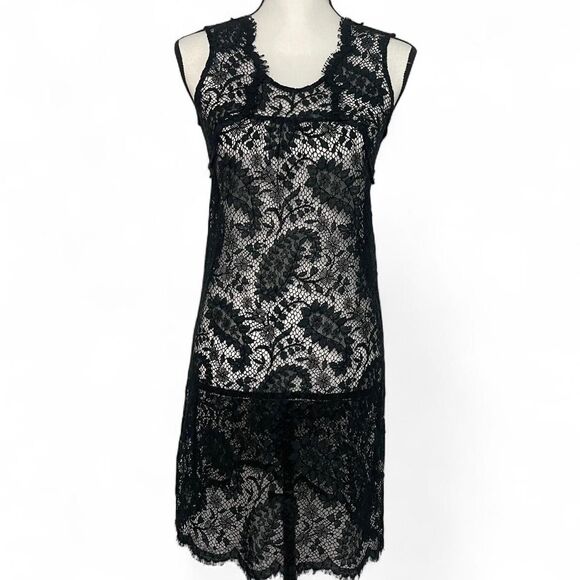 Isabel Marant Black Lace Sleeveless Mini Dress Floral Pattern Design Size 0 - Picture 1 of 5